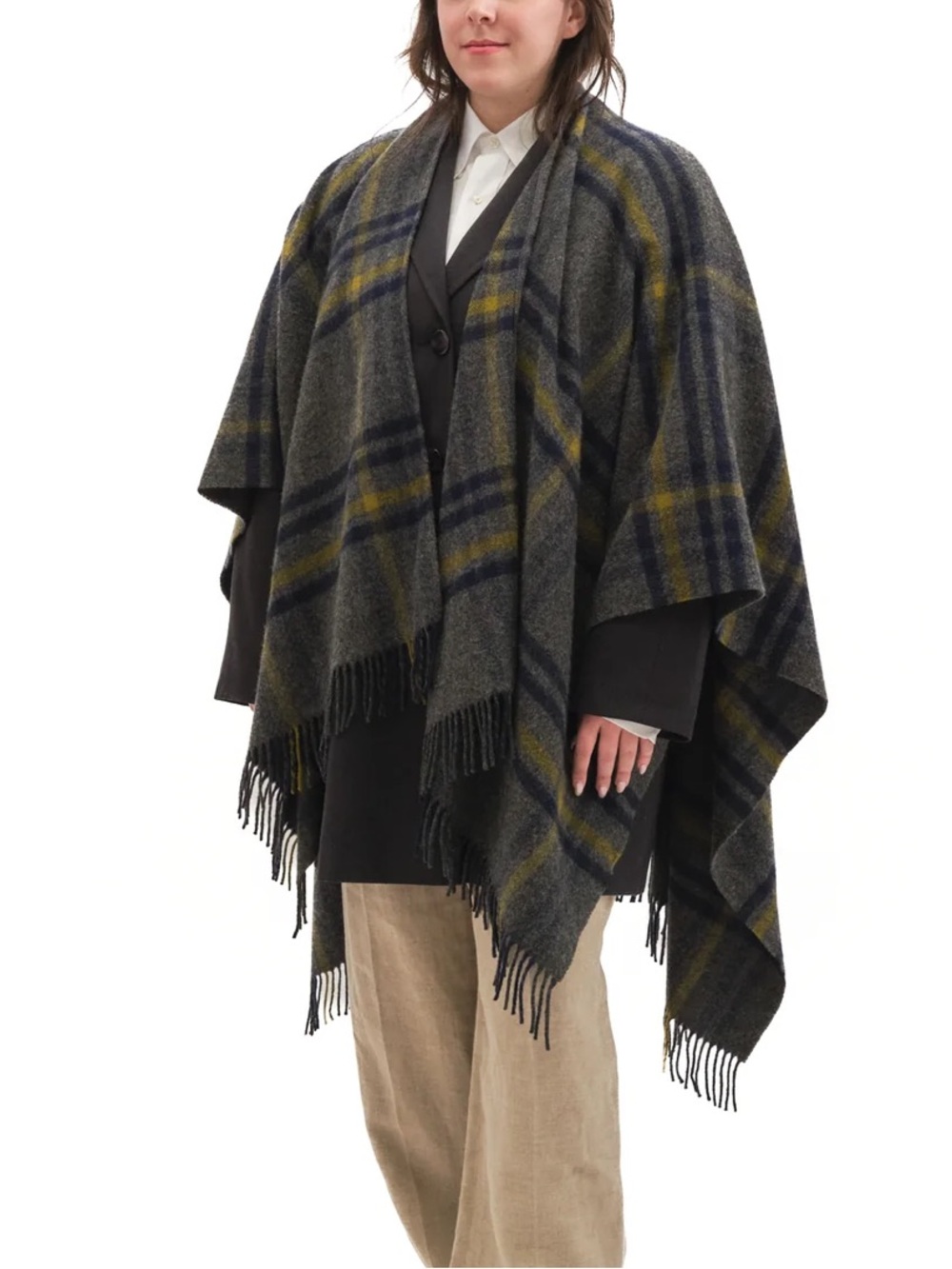 Boden Helena Cape / Plaid Wrap poncho sweater